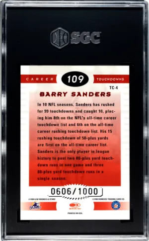 1999 Leaf Rookies and Stars Barry Sanders Touchdown Club #TC-4 /1000 SGC 9 back