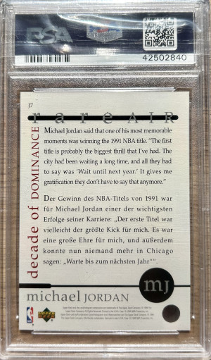 1994 Upper Deck Jordan Rare Air Michael Jordan Decade of Dominance #J7 PSA 9 back