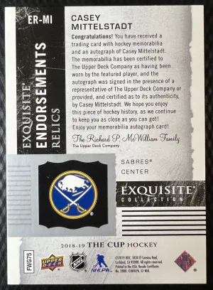 2018-19 Upper Deck The Cup Casey Mittelstadt  Patch/Auto /50 back