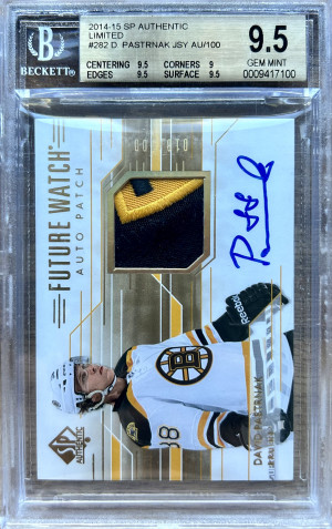 2014-2015 David Pastrnak SP Authentic Future Watch Auto Patch /100 BGS 9.5 front