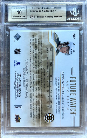 2014-2015 David Pastrnak SP Authentic Future Watch Auto Patch /100 BGS 9.5 back