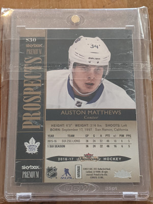 16-17 Fleer Showcase Skybox Prospects Auston Matthews Rookie 335/499 back