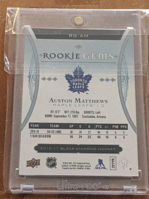 16-17 Black Diamond Rookie Gems Auston Matthews 226/399 back