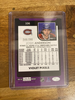 Josh Anderson Violet Pixels /299 OPC Platinum back