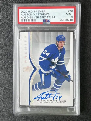2020-21 Premier Auston Matthews Silver Spectrum Auto PSA 9 Pop 1 front
