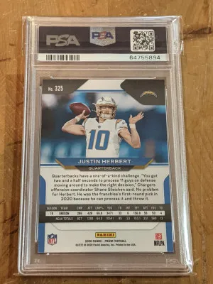 2020 Prizm Justin Herbert Rookie PSA 9 back
