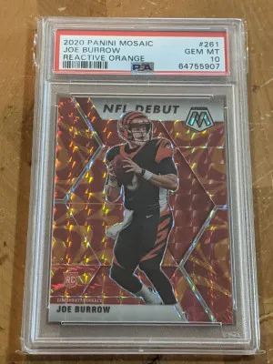2020 Mosaic Reactive Orange Joe Burrow Rookie PSA 10 front