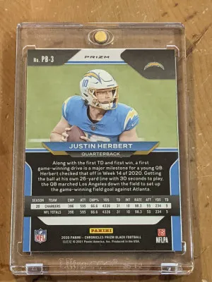 2020 Chronicles Prizm Black Silver Justin Herbert Rookie back