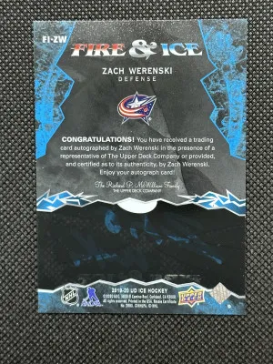 Zach Werenski UD ICE 19/20 Fire and Ice Auto FI-ZW back