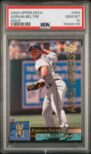 2009 UPPER DECK GOLD #954 ADRIAN BELTRE MARINERS #/99 POP 2 PSA 10 front