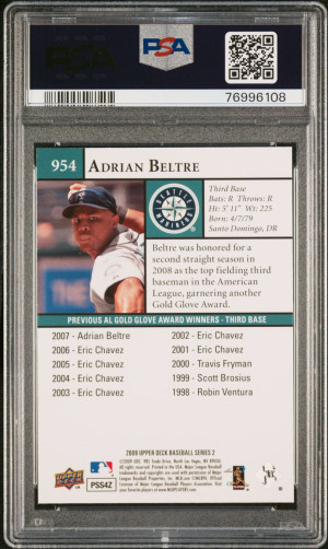 2009 UPPER DECK GOLD #954 ADRIAN BELTRE MARINERS #/99 POP 2 PSA 10 back