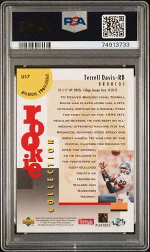 1995 COLLECTOR'S CHOICE UPDATE #U17 TERRELL DAVIS RC HOF PSA 10 back