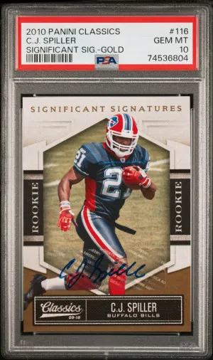 2010 CLASSICS SIGNIFICANT AUTO GOLD C.J. SPILLER RC #/249 PSA 10 front