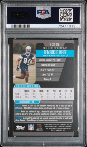 2005 BOWMAN #129 DeMARCUS WARE RC COWBOYS LOW POP PSA 10 back