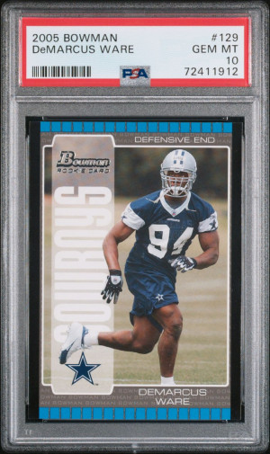 2005 BOWMAN #129 DeMARCUS WARE RC COWBOYS LOW POP PSA 10 front