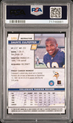 1999 FINEST REFRACTOR #151 DAUNTE CULPEPPER RC VIKINGS PSA 10 back