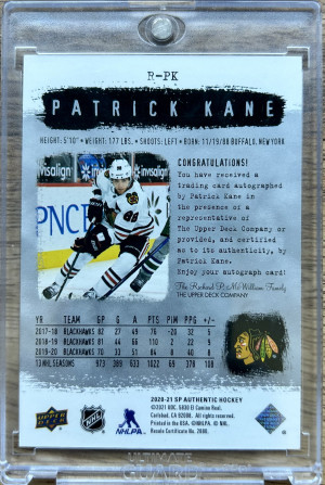 Patrick Kane 2020-21 SP Authentic Auto /25 back