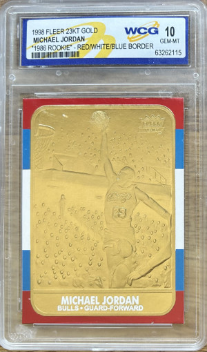 MICHAEL JORDAN 1998 Fleer Rookie Design 23KT Gold Card R/W/B Border GEM MINT 10 front