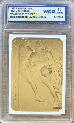 1998 Fleer 23KT Gold 1986 Rookie Sticker Retro Michael Jordan Bulls HOF WCG 10 front