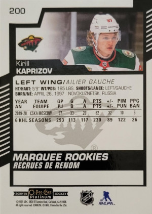 2020-21 O-Pee-Chee Platinum Kirill Kaprizov Marquee Rookies back