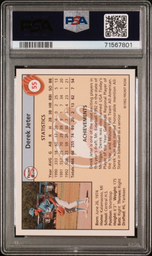 1992 Front Row Draft Picks PROMO Derek Jeter ROOKIE RC PSA 6 back