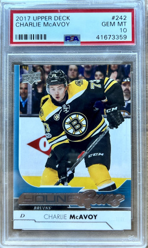 2017 Upper Deck Charlie McAvoy Young Guns PSA 10 front