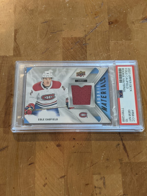 2021 Upper Deck Rookie Material Cole Caufield RED PSA 10 (Pop 10) front