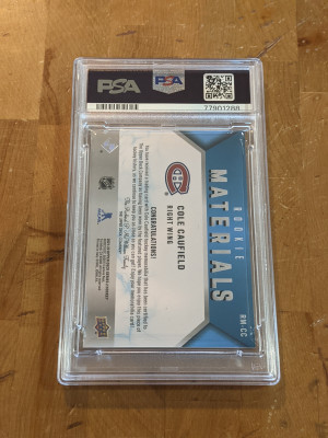 2021 Upper Deck Rookie Material Cole Caufield RED PSA 10 (Pop 10) back