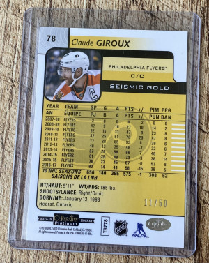2017-18 O-Pee-Chee Platinum Claude Giroux #78 Seismic Gold /50 back