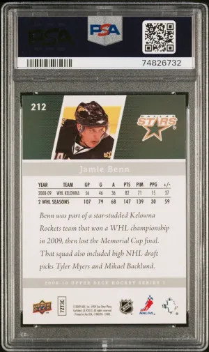 Jamie Benn 2009-10 Upper Deck Series 1 #212 Young Guns PSA 10 back