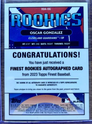 2023 Topps Finest - Oscar Gonzalez - "Rookies" Refractor SP On Card Auto RC! CLE back