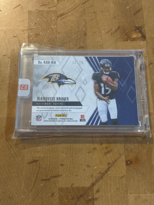 2019 Phoenix Marquise Brown Rookie Dual Patch Auto Gold #15/25 Player-worn Quad Color back