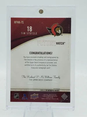 Tim Stutzle 2020-21 Upper Deck SP Authentic Retro Future Watch Auto Rookie #/99 back