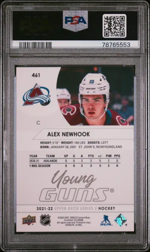 2021-22 Upper Deck Series 2 Alex Newhook Young Guns PSA 10 back