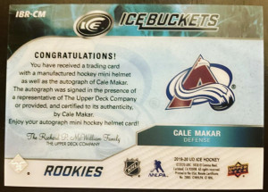 Cale Makar 2019-20 Upper Deck Ice Ice Buckets rookies /99 back