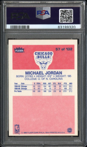 1986 Fleer #57 Michael Jordan Rookie Card PSA 7 back