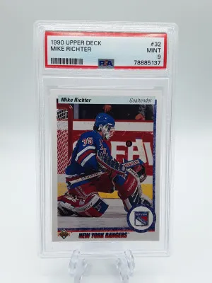1990 Upper Deck #32 Mike Richter RC Rookie New York Rangers PSA 9 MINT front