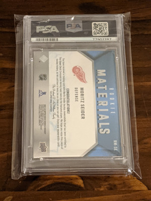 2021 Upper Deck Moritz Seider Rookie Materials RED PSA 10 (Pop 5) back