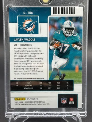 2021 Panini Contenders Optic Jaylen Waddle Rookie Ticket  Auto MIAMI  #106 /75 back