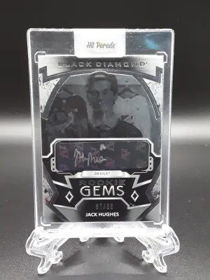 2019/20 UD Black Diamond Jack Hughes Pure Black Rookie Gems Auto #87/99 Hit Parade front