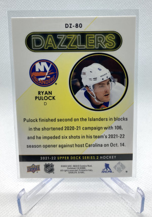 2021-22 Upper Deck Ryan Pulock Dazzlers Blue back
