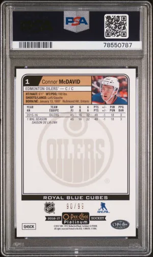 Connor McDavid 2016 OPC Platinum Blue Cubes /99 PSA 10 POP 8 back