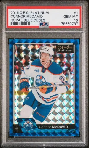 Connor McDavid 2016 OPC Platinum Blue Cubes /99 PSA 10 POP 8 front