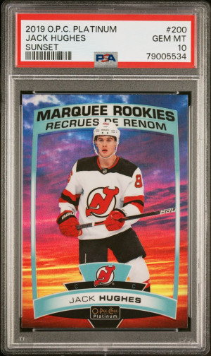 2019 OPC Platinum Jack Hughes Sunset PSA 10 front