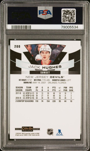 2019 OPC Platinum Jack Hughes Sunset PSA 10 back
