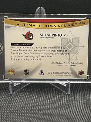 Shane Pinto Ultimate Rookie Signature back