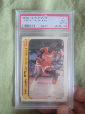 1986 Fleer Stickers Dominique Wilkins PSA 9(OC) front