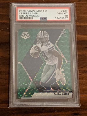 2020 Mosaic Green Prizm Ceedee Lamb Rookie PSA 10 front