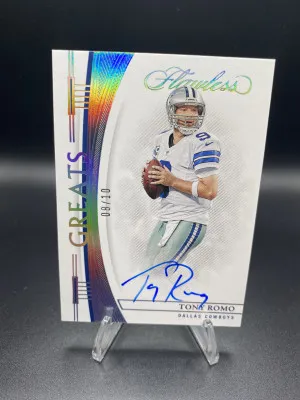 2022 Panini Flawless Tony Romo Silver Greats 8/10 On Card Auto front