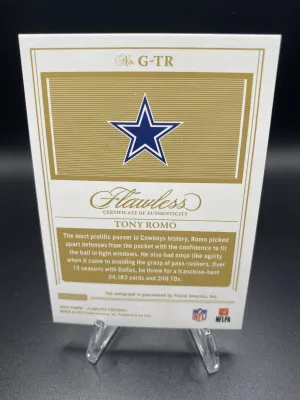 2022 Panini Flawless Tony Romo Silver Greats 8/10 On Card Auto back